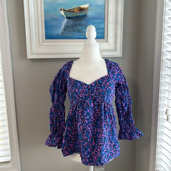 Lilly Pulitzer Preslee Blue Pink Dot Long Sleeve Top 4 - Picture 3 of 11
